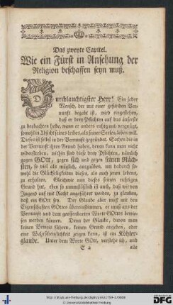 Das zweyte Capitel. Wie ein Fürst in Ansehung der Religion beschaffen seyn muß.