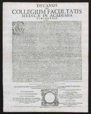 Decanus Et Collegium Facultatis Medicae In Academia Tubingensi L. B S.