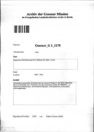 Allgemeiner Schriftwechsel 27.3.1953 bis 9.3.1955 (A-Z)