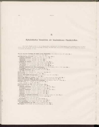II. Alphabetisches Verzeichnis der beschriebenen Handschriften.