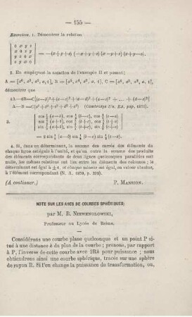 Note sur les arcs de courbes sphériques.
