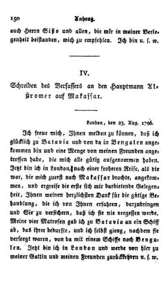 IV. Schreiben des Verfassers an den Hauptmann Alstromer auf Makassar.