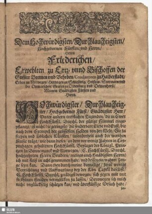 Dem Hochwürdigsten... [Widmung H. Schütz]