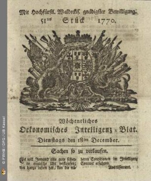 51tes Stueck, Dienstags den 18ten December 1770