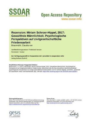 Rezension: Miriam Schroer-Hippel, 2017: Gewaltfreie Männlichkeit. Psychologische Perspektiven auf zivilgesellschaftliche Friedensarbeit