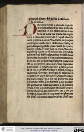 Incipit sermo beati Johannis Crisostomi de penitentia.