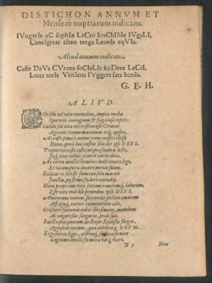 Distichon Annum Et Mensem nuptiarum indicans.