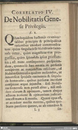 Correlatio IV. De Nobilitatis Genesae Privilegiis