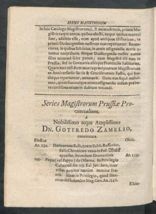 Series Magistrorum Prussiae Provincialium. a ... Dn. Gotfredo Zamelio