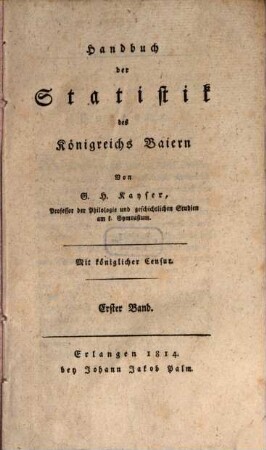 Handbuch der Statistik des Königreichs Baiern. 1