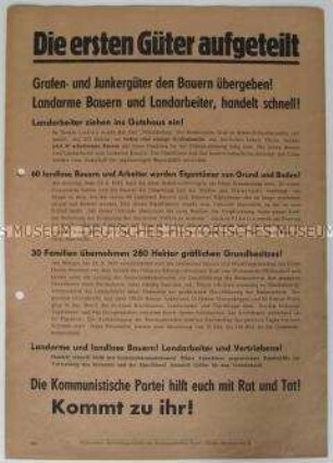 Propagandaflugblatt der KPD zur Bodenreform
