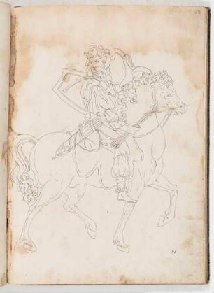 Reiter mit Pfeil und Bogen in der Hand, in einem Band mit Antikischen Figurinen und Pferdedekorationen, Bl. 18