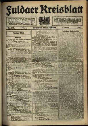 Zweite Ausgabe vom Samstag, den 22. Oktober 1910.