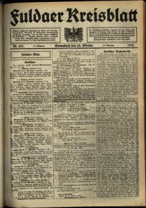 Zweite Ausgabe vom Samstag, den 22. Oktober 1910.