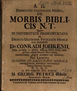 Dissertatio Inauguralis Medica, De Morbis Biblicis N. T.