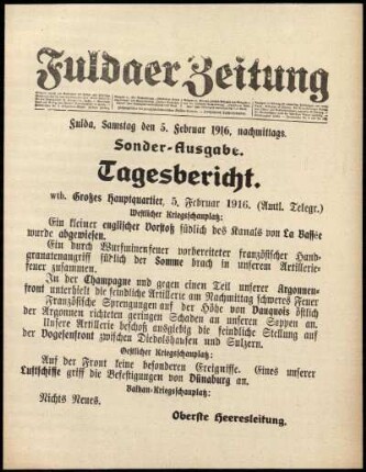 Ausgabe vom Samstag, den 05. Februar 1916.