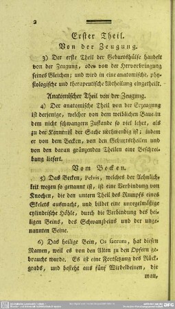Erster Theil, Von der Zeugung