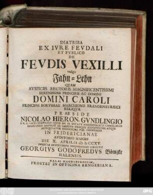 Diatriba Ex Ivre Fevdali Et Pvblico De Fevdis Vexilli vulgo Fahn-Lehn