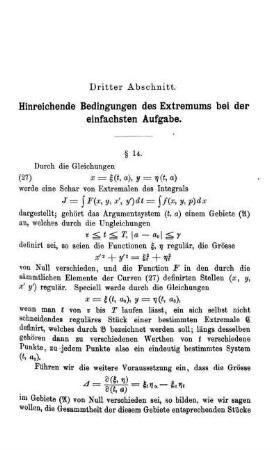 Dritter Abschnitt. Hinreichende Bedingungen des Extremums bei der einfachsten Aufgaben.