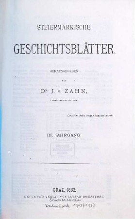 Steiermärkische Geschichtsblätter. 3. 1882