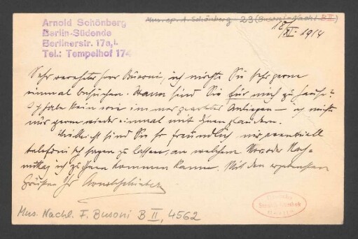 Brief an Ferruccio Busoni : 18.09.1914