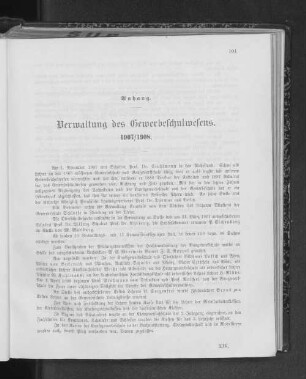 Verwaltung des Gewerbeschulwesens. 1907/1908.