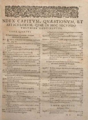 Index Capitvm, Qvaestionvm, Et Articvlorvm, Qvae In Hoc Secvndo Volvmine Continentvr.