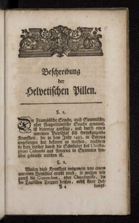 Beschreibung der Helvetischen Pillen.