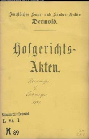 Kessemeyer, Johann Simon zu Fromhausen gegen Bauerrichter Eickmeyer zu Fromhausen - Herausgabe von Urkunden