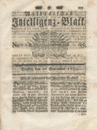 No. 35, Dinstag den 1ten September 1789