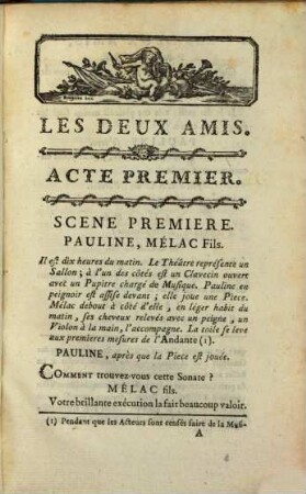 Les Deux Amis, Ou Le Négociant De Lyon : Drame En Cinq Actes En Prose. Représenté pour la premiere fois sur le Théâtre de la Comédie Française à Paris, le 13 Janvier 1770.