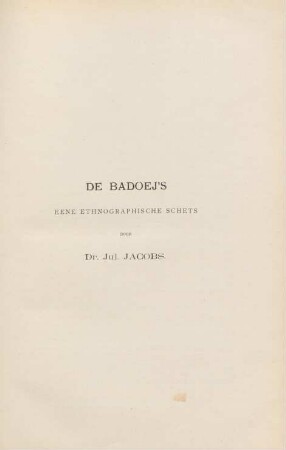 De Badoej's, eene etnographische schets