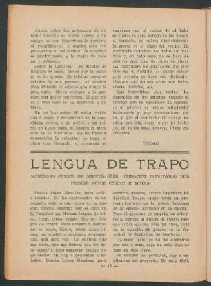 Lengua de trapo : Monólogo cómico de Miguel Oses. - Creación inimitable del primer actor cómico E. Muiño