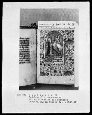 Lateinisch-französisches Stundenbuch — Christi Darstellung im Tempel, Folio 87recto