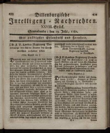 XXVIII. Stück. Sonnabends : den 13. Julii, 1782.