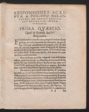 Responsiones Scriptae A Philippo Melanthone, Ad Impios Articulos Bavaricae Inquisitionis.