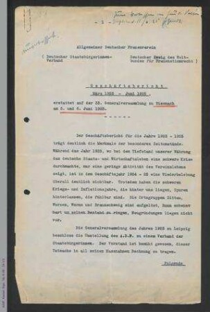 Geschäftsbericht - März 1923 bis Juni 1925