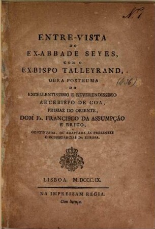 Entre-vista do ex-abbade Seyes com o ex-bispo Talleyrand