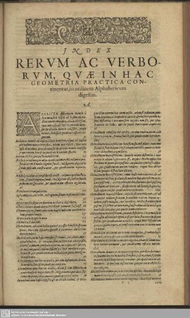 Index Rerum Ac Verborum, Quae In Hac Geometria Practica Continentur, in ordinem Alphabeticum digestus