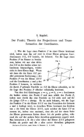 I. Kapitel. Der Punkt; Theorie der Projectionen und Transformation der Coordinaten.