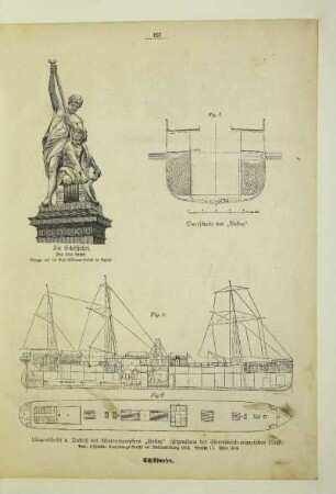 Längenschnitt u. Deckriß des Waarendampfers ,,Pollux" (Eigenthum des österreichisch-ungarischen Lloyd.)
