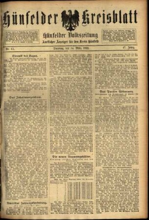 Ausgabe vom Dienstag, den 14. März 1922.