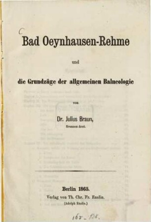 Bad Oeynhausen-Rehme und die Grundzüge der allgemeinen Balneologie
