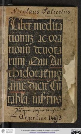 Liber meditationum ac orationum devotarum, qui Anthodotarius anime dicitur cum tabula insertus.