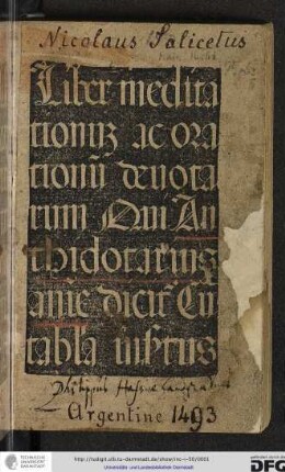 Liber meditationum ac orationum devotarum, qui Anthodotarius anime dicitur cum tabula insertus.