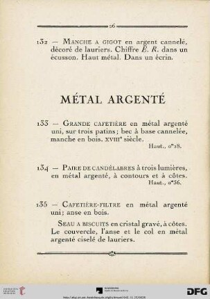 Métal argenté (Nr. 133-139)