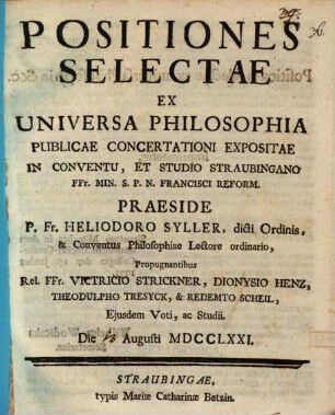 Positiones selectae ex universa philosophia