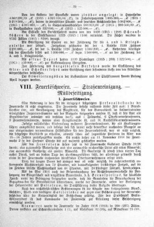 VIII. Feuerlöschwesen - Straßenreinigung - Müllbeseitigung