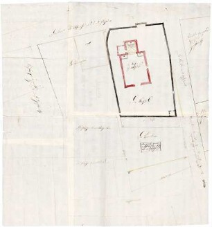 Plan über die Vergrößerung des Kirchhofes und Pfarrgartens zu Oberhausen (Rückseite)