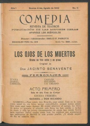 1922001100: Los ojos de los muertos : [drama en tres actos y en prosa]
